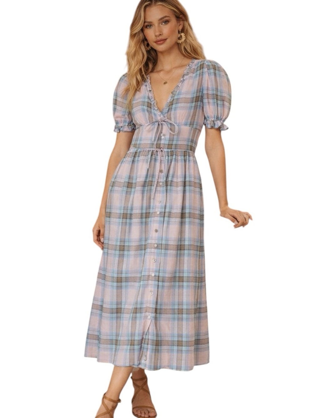 Hill House Plaid Midi Dress in Pastel Pink and Blue